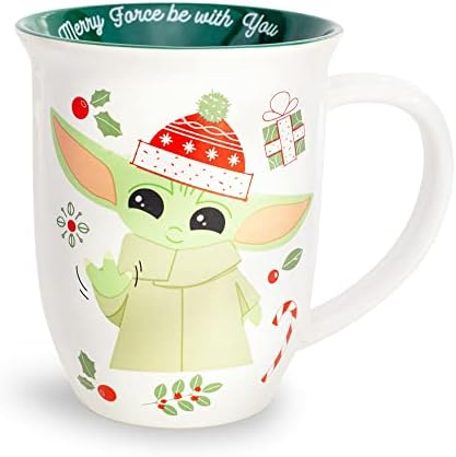 מלחמת הכוכבים הכסף באפלו: סמלי החג המנדלוריאניים גרוגו ספל קרמיקה רחבה | כוס קפה ללא BPA לאספרסו, תה | מחזיק 16 אונקיות
